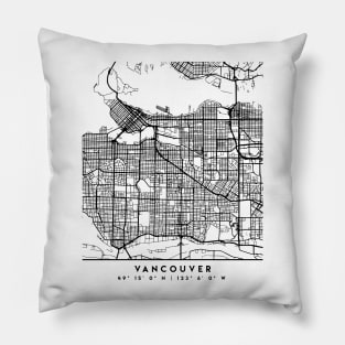 VANCOUVER CANADA BLACK CITY STREET MAP ART Pillow