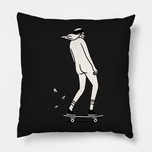Hipster Skateboarder 2 - Digital Drawing - B&W Pillow
