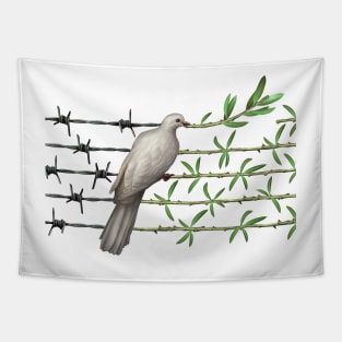 Dove With Olive Branch and Barbed Wire Tapestry