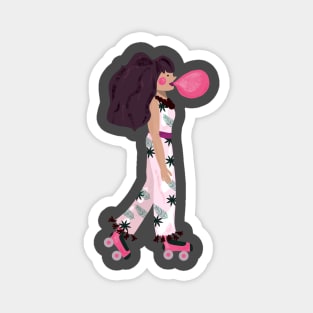 Girl chewing gum on roller skates Magnet