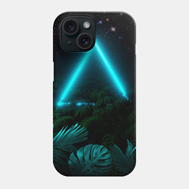Neon landscape: Green Triangle & tropic Phone Case by Synthwave1950