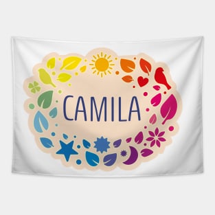 Camila name with colorful leaves Tapestry