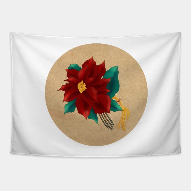 Minhwa: Poinsettia Hair Deco A Type Tapestry by koreanfolkpaint