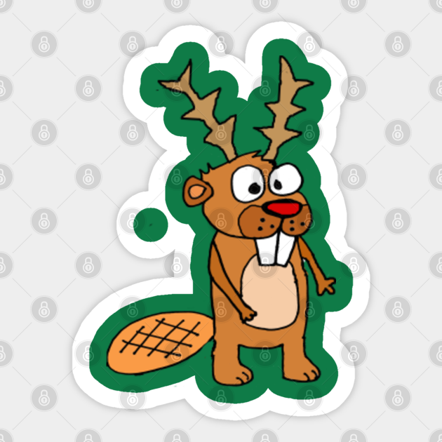 Cute Beaver with Reindeer Antlers Christmas Art - Christmas - Sticker