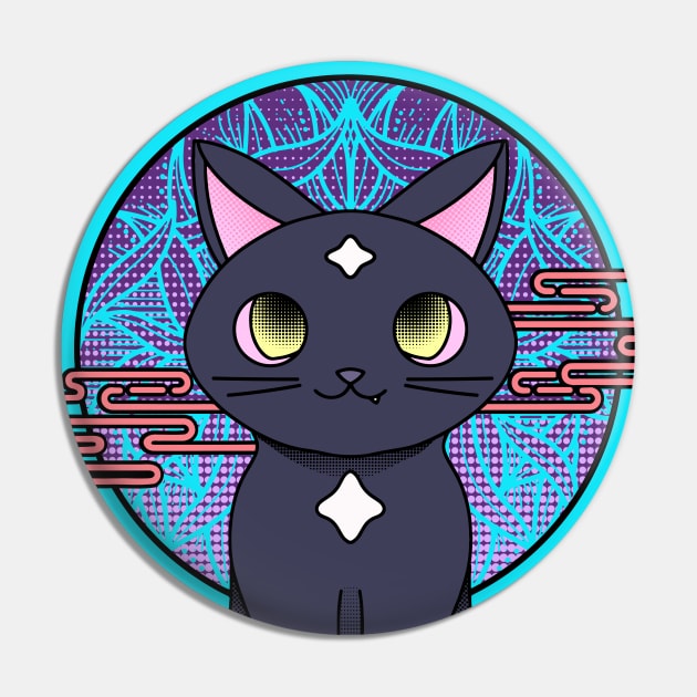 Cute anime black cat illustration with white stars. Cyberpunk manga cat. Pin by ChrisiMM