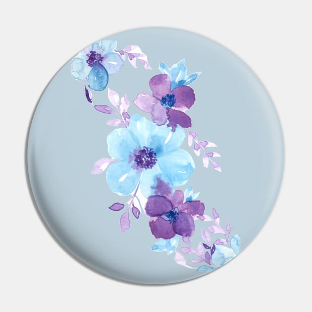 Watercolor Blue and Purple Flowers Blooming Pin by DesignScape by Janessa