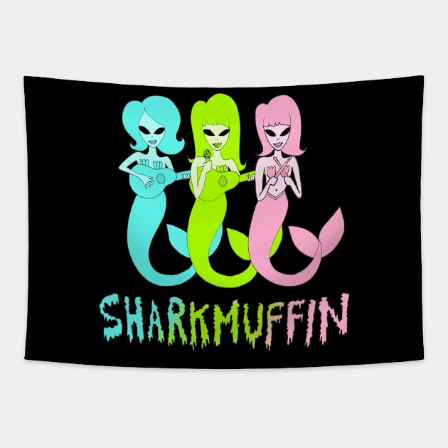 Sharkmuffin Mermaid Aliens with Logo Tapestry by Sharkmuffin