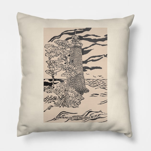 Round Island lighthouse Pillow by squarepear