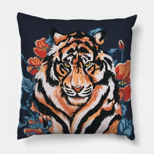 Tiger with Peonies by Cindy Rose Studio Pillow