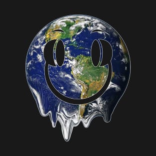 Melting Earth DJ Smiling Face Headphones EDM Rave Party T-Shirt