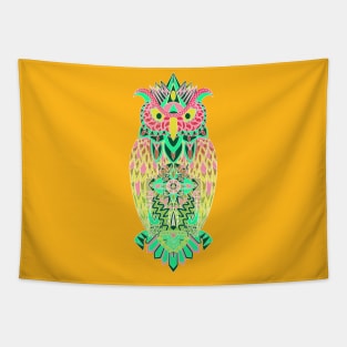 owl in the dark with neon light aesthetics ecopop Tapestry