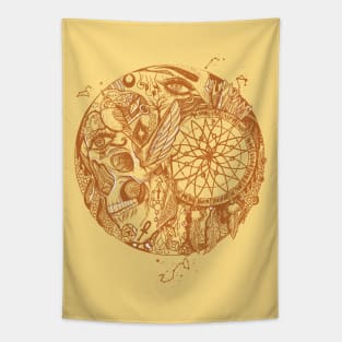 Terracotta Skull and Dreamcatcher Circle Tapestry