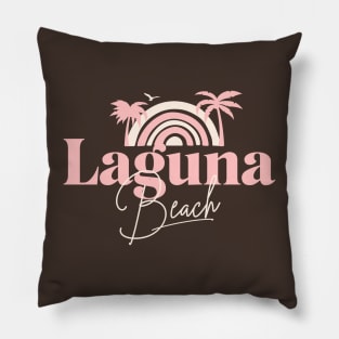 Laguna Beach Vintage Half Sunset Tee with Pink Palm Trees and Script Font Pillow