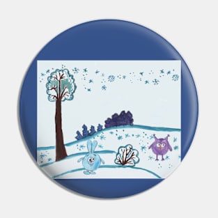 Funny Creatures in Winter Forest Pin