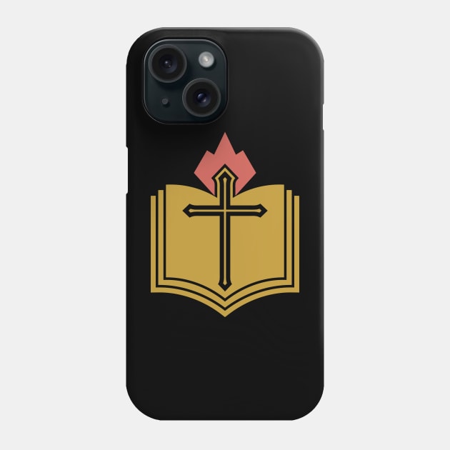 The cross of the Lord Jesus Christ, an open Bible and a flame of fire are a symbol of the Holy Spirit. Phone Case by Reformer