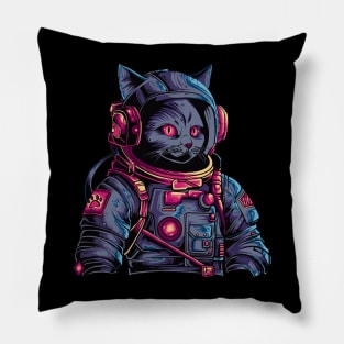 Cosmic Cat: Cyberpunk Astronaut from the Future Pillow