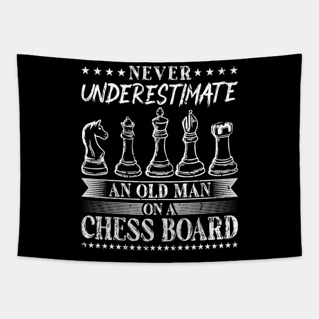 Never Underestimate Old Man Chess Tapestry by Humbas Fun Shirts