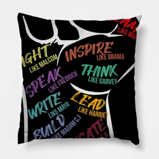 Black History Month Inspirational Leaders Power Fist Hand T shirt Pillow