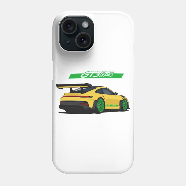 Rear car 911 gt3 rs yellow green Phone Case by creative.z