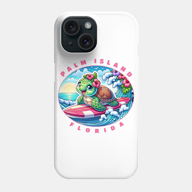 Palm Island Florida Girls Cute Surfing Sea Turtle Phone Case by grendelfly73