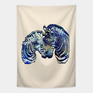 Blue watercolor zebras in love, paint blue color, big wave color and style Tapestry