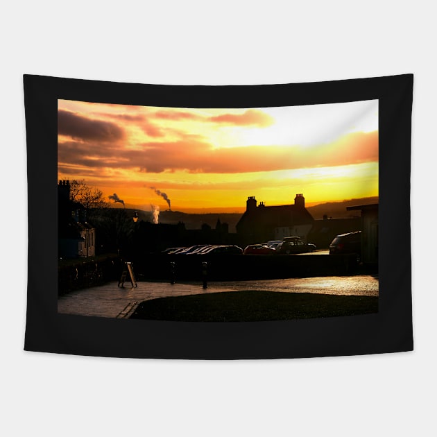 Beautiful scottish sunset Tapestry by chiaravisuals