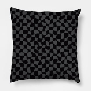 Warped Checkerboard, Black and Grey Pillow