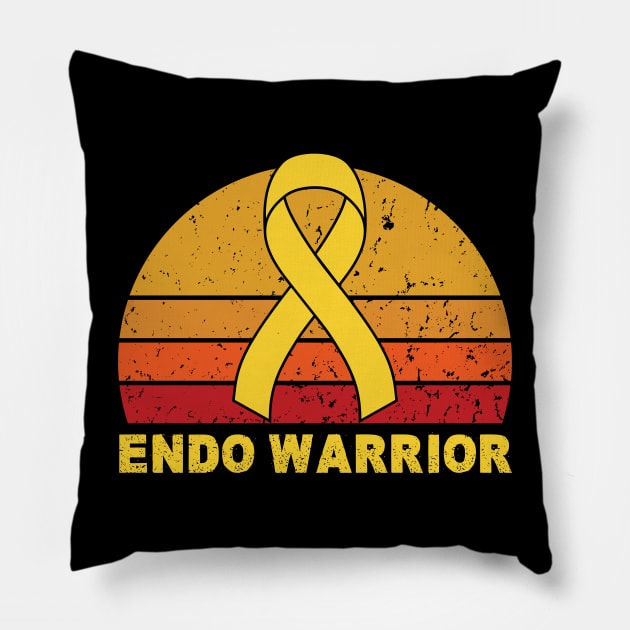 Endo Warrior Endometriosis Vintage Retro Sunset Pillow by Shopinno Shirts