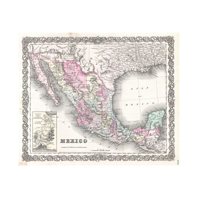 Vintage Map of Mexico (1855) by Bravuramedia