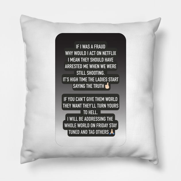 Tinder Swindler, Instagram Story Plea Pillow by NickiPostsStuff