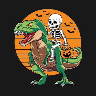 Skeleton Riding Dinosaur T Rex Halloween Costume T-Shirt