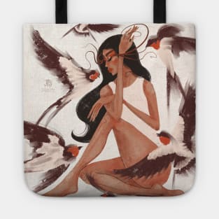 Girl and birds Tote