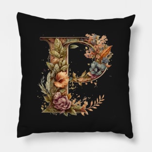 Floral Garden Watercolor Monogram Letter P Pillow