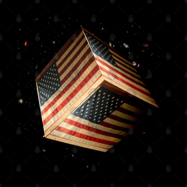 American Flag Cube in Space by Shell Photo & Design