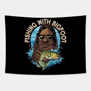 Day of Fishing with Bigfoot - Fisherman Graphic Tapestry