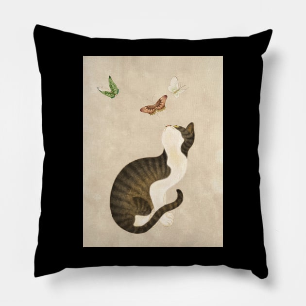 Minhwa: cat & butterflies (Korean traditional/folk art) Pillow by minsillust