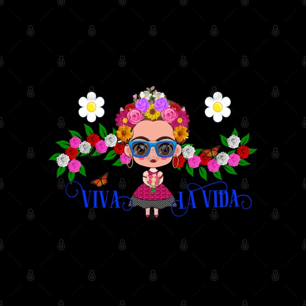 Frida Kahlo cartoon T-shirt - cute frida with blue sunglasses by soccer t-shirts