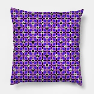 1970s Retro Inspired Polyhedral Dice Set and Leaf Seamless Pattern - Purple Pillow