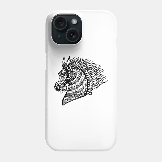 head of the CRAZY HORSE Black and White ink Phone Case by duxpavlic