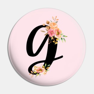 Letter G With Watercolor Floral Wreath Pin