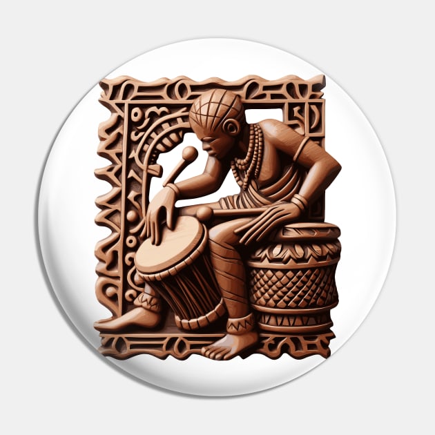 Afrocentric Wooden Carving Drums Pin by Graceful Designs