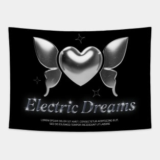 Silver Serenity: Heart and Wings of Electric Dreams Tapestry