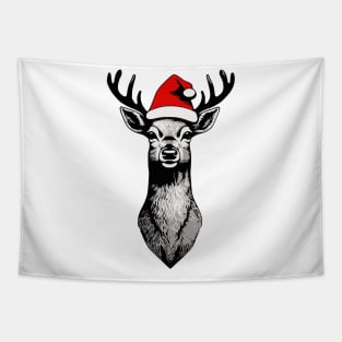 Christmas Deer with Santa Hat Tapestry
