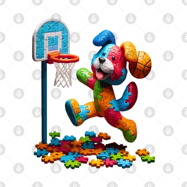 funny puzzle dog basketball Slam Dunked sport boys men kids by WOLVES STORE