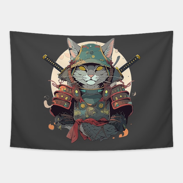 samurai cat Tapestry by fancy ghost