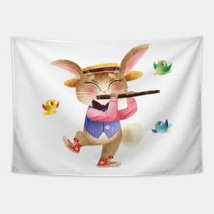 Flute playing rabbit Tapestry