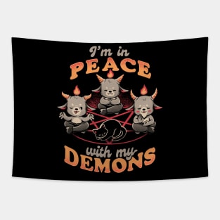 In Peace With My Demons - Creepy Cute Baphomet Cat Gift Tapestry