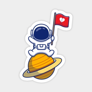 Cute Astronaut Sitting On Planet With Love Flag Magnet