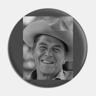 Ronald Reagan with cowboy hat Black White Pin