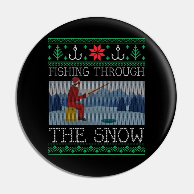 Christmas Ice Fishing Through Snow Fishing Ugly Christmas Sweater Pin by mrsmitful01